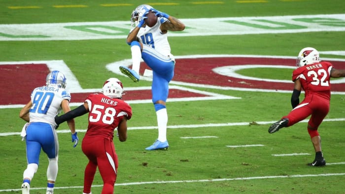 Golladay makes a touchdown catch over Arizona Cardinals strong safety Budda Baker.
